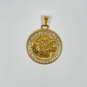 Gold Wolf Head Medallion Pendant